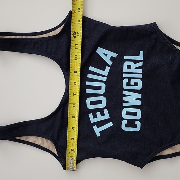 One Piece Women's Swimsuit Dark Denim Tequila Cowgirl Blue Print Size S/M - Picture 13 of 14
